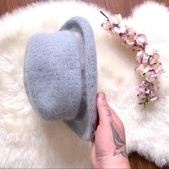 Vintage Ice-Blue Angora Knit Fedora Hat - Picture 7 of 12